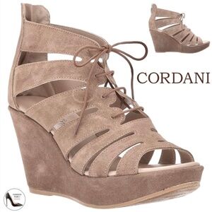Cordani Rally Platform Sandal CROSTA TAUPE Beige Tan Gray Leather Suede Wedge 41